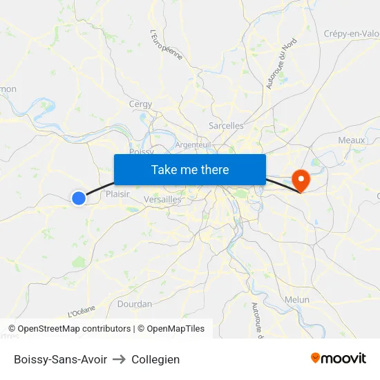 Boissy-Sans-Avoir to Collegien map