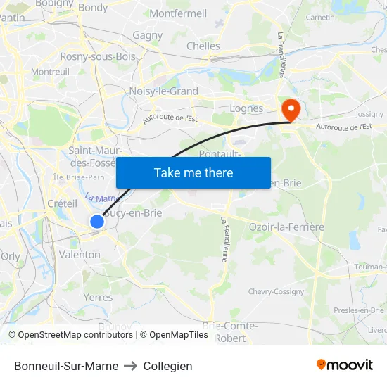 Bonneuil-Sur-Marne to Collegien map