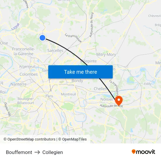 Bouffemont to Collegien map