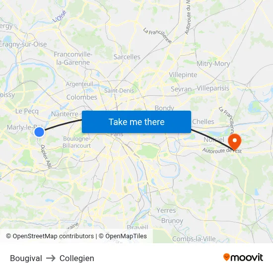 Bougival to Collegien map