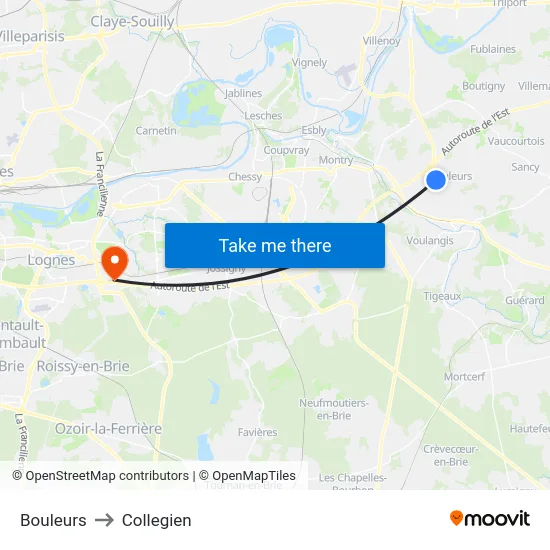 Bouleurs to Collegien map