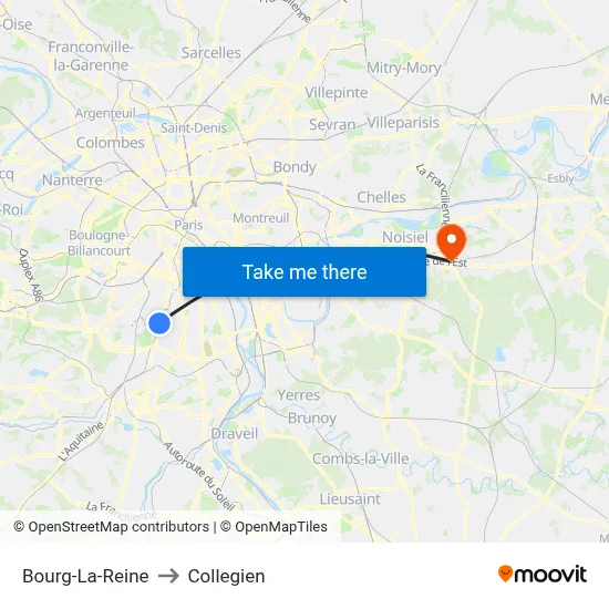 Bourg-La-Reine to Collegien map
