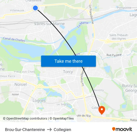 Brou-Sur-Chantereine to Collegien map