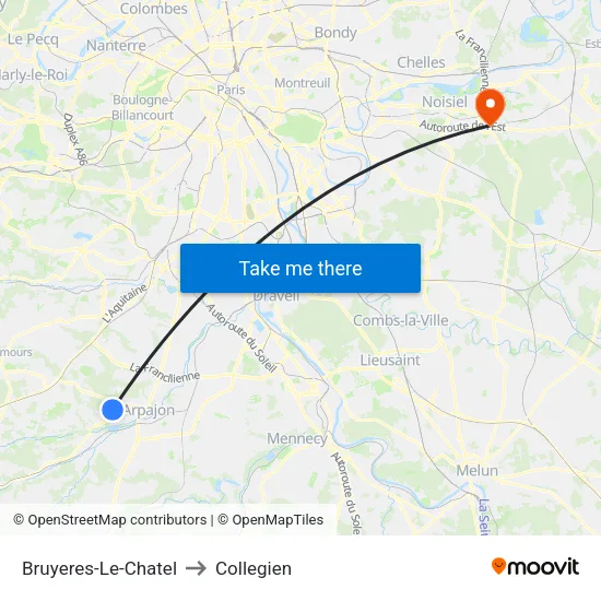 Bruyeres-Le-Chatel to Collegien map