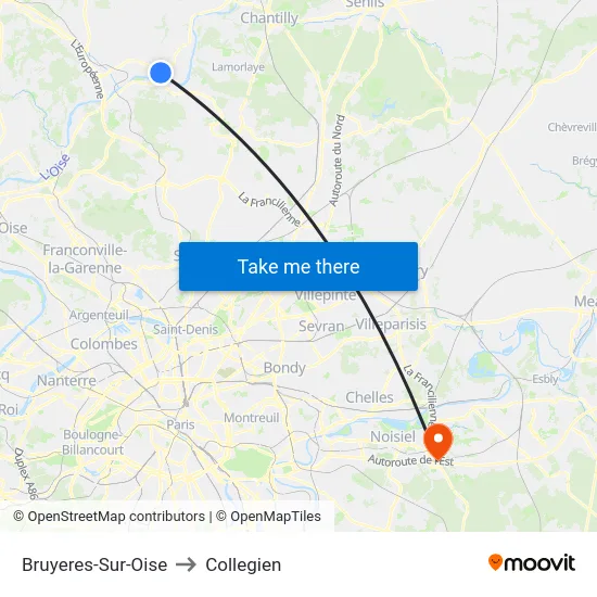 Bruyeres-Sur-Oise to Collegien map