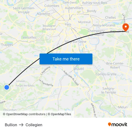 Bullion to Collegien map