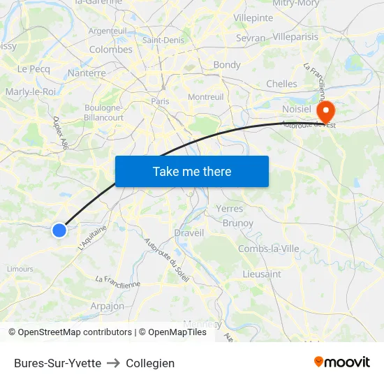 Bures-Sur-Yvette to Collegien map