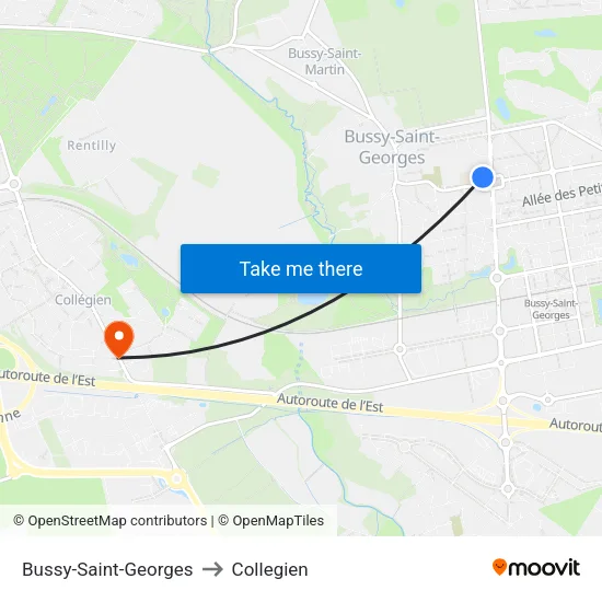 Bussy-Saint-Georges to Collegien map