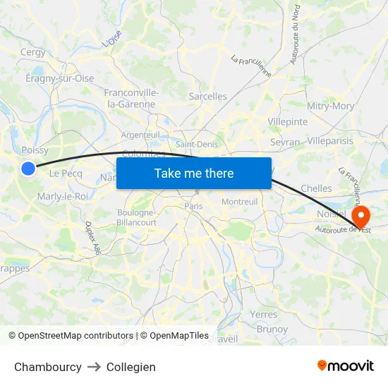 Chambourcy to Collegien map