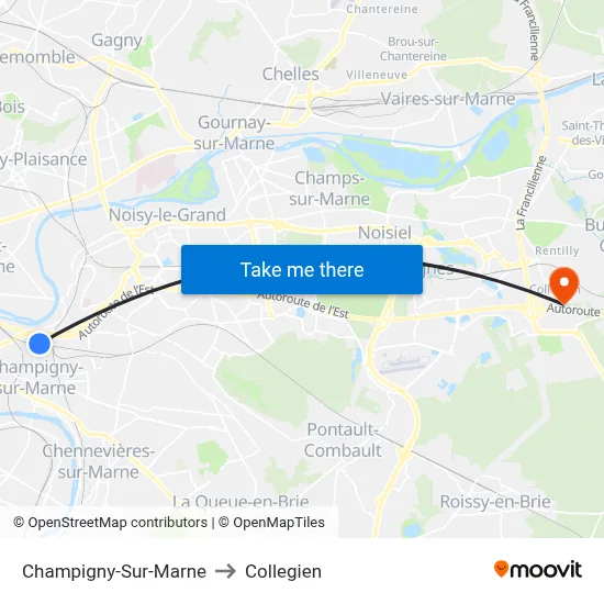 Champigny-Sur-Marne to Collegien map