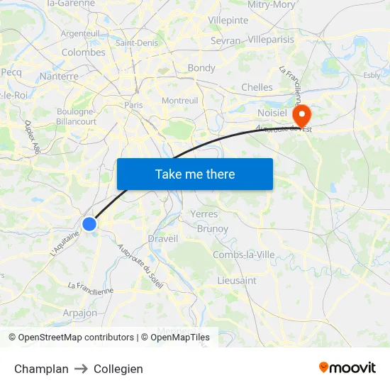 Champlan to Collegien map