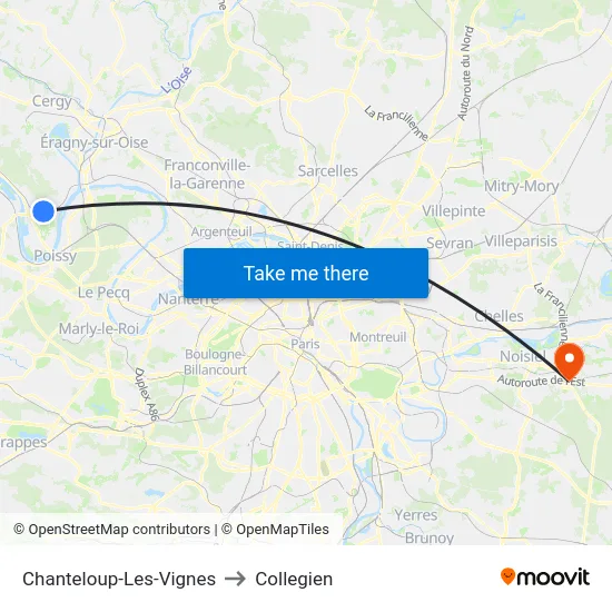 Chanteloup-Les-Vignes to Collegien map
