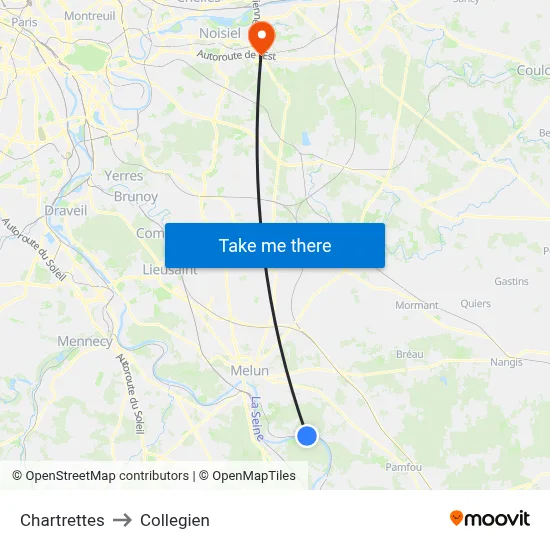 Chartrettes to Collegien map