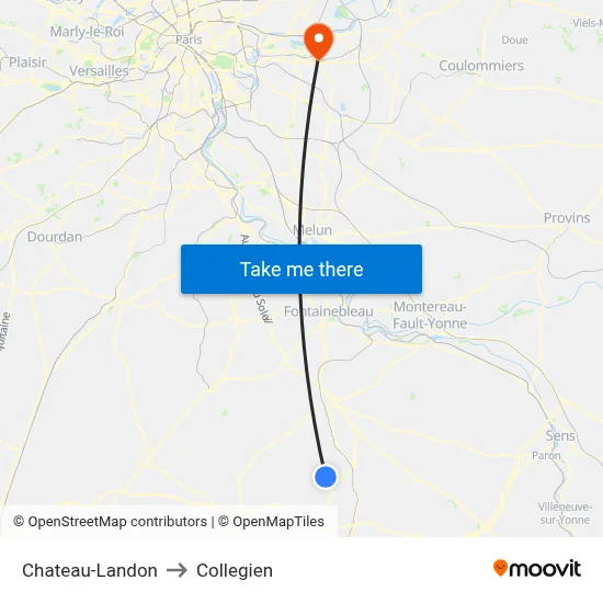 Chateau-Landon to Collegien map