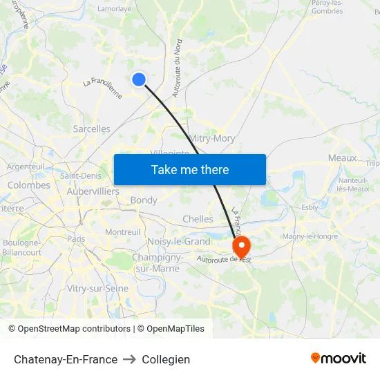 Chatenay-En-France to Collegien map