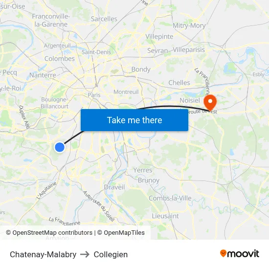 Chatenay-Malabry to Collegien map