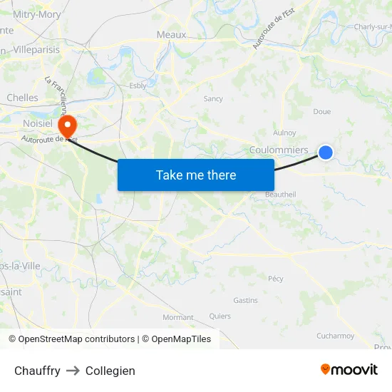 Chauffry to Collegien map