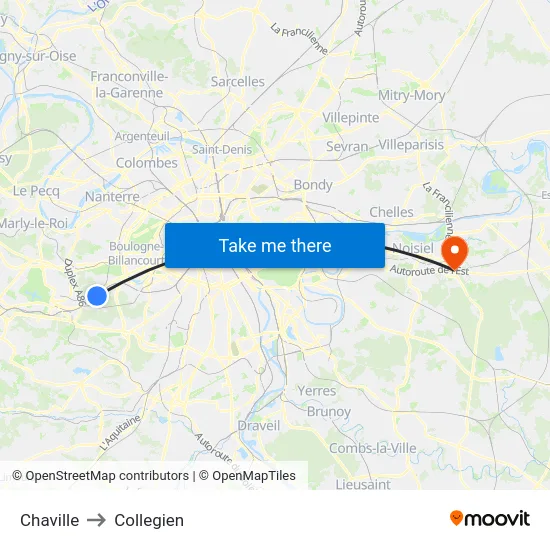 Chaville to Collegien map