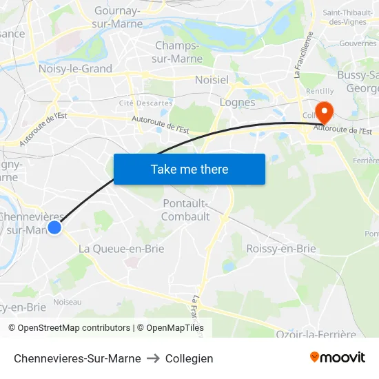 Chennevieres-Sur-Marne to Collegien map