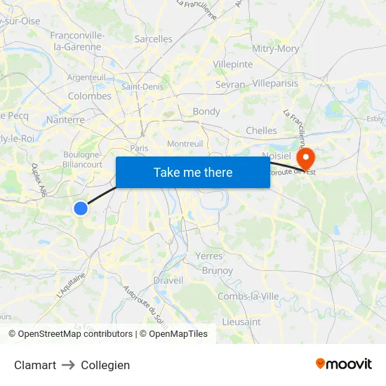 Clamart to Collegien map