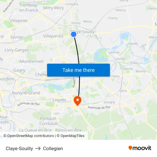 Claye-Souilly to Collegien map