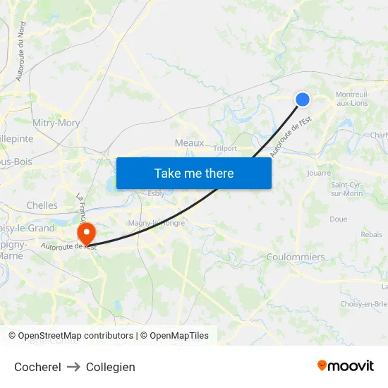 Cocherel to Collegien map