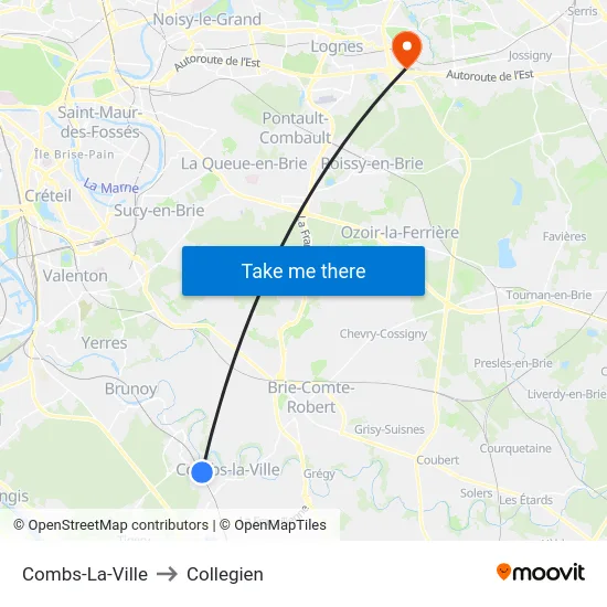 Combs-La-Ville to Collegien map