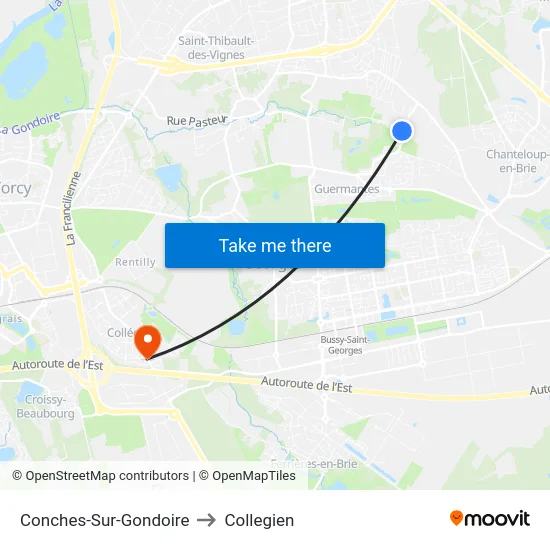 Conches-Sur-Gondoire to Collegien map