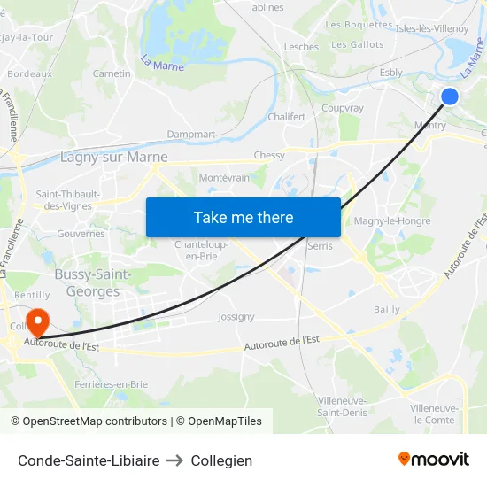 Conde-Sainte-Libiaire to Collegien map