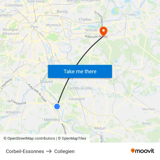 Corbeil-Essonnes to Collegien map