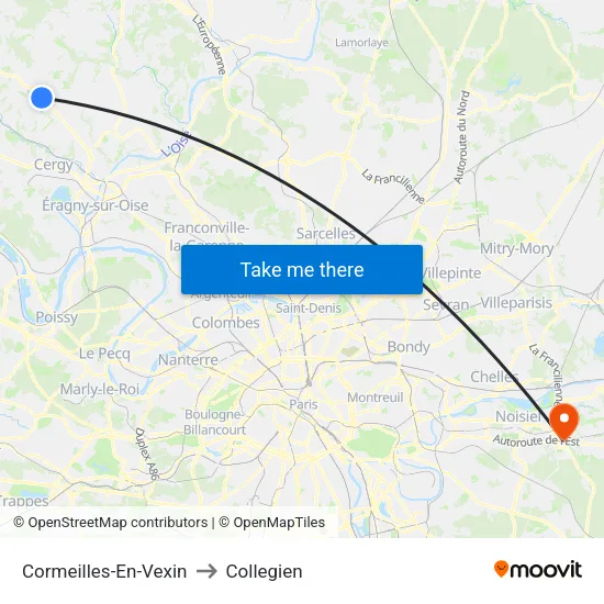 Cormeilles-En-Vexin to Collegien map