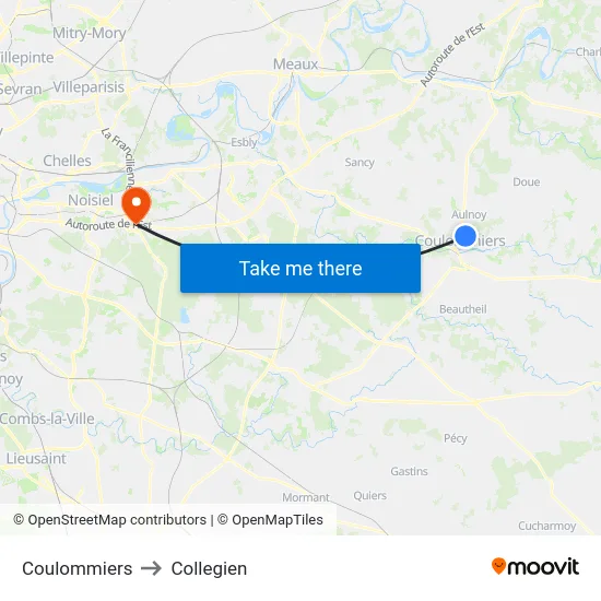 Coulommiers to Collegien map