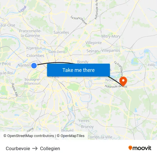 Courbevoie to Collegien map