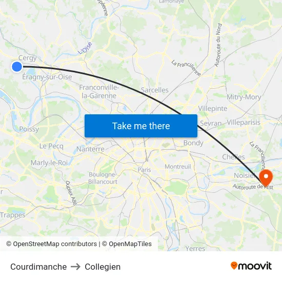 Courdimanche to Collegien map