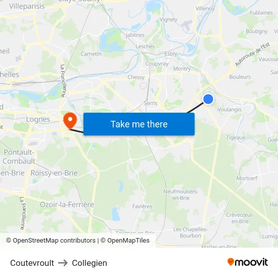 Coutevroult to Collegien map