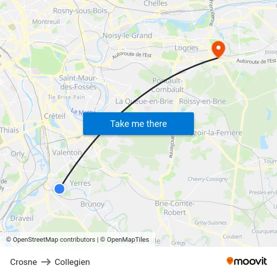 Crosne to Collegien map