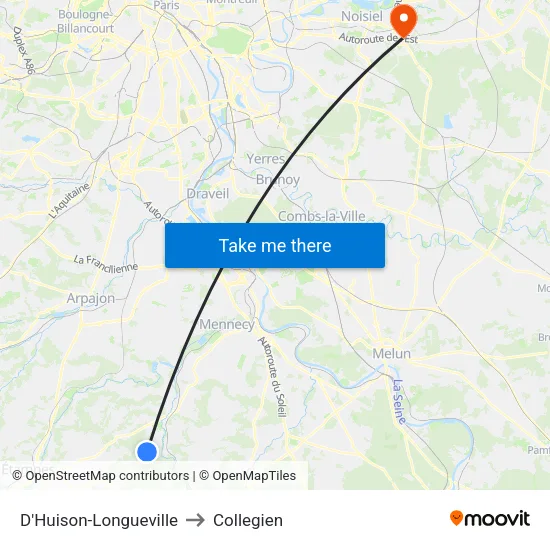 D'Huison-Longueville to Collegien map