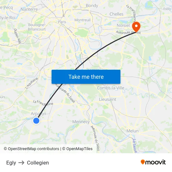 Egly to Collegien map