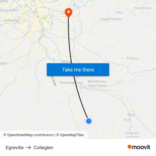 Egreville to Collegien map