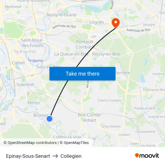 Epinay-Sous-Senart to Collegien map
