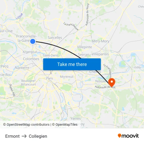 Ermont to Collegien map