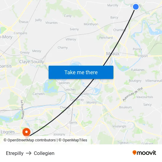 Etrepilly to Collegien map