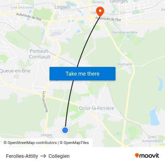 Ferolles-Attilly to Collegien map