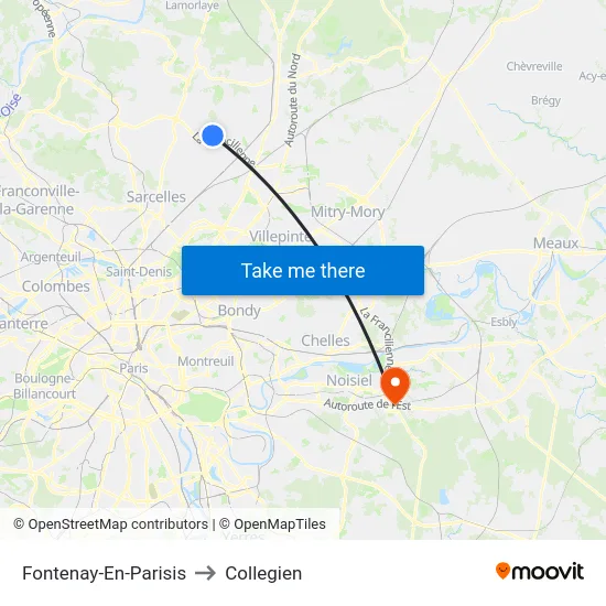 Fontenay-En-Parisis to Collegien map