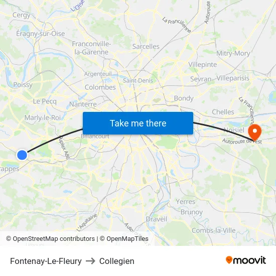 Fontenay-Le-Fleury to Collegien map