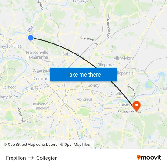 Frepillon to Collegien map