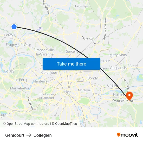 Genicourt to Collegien map