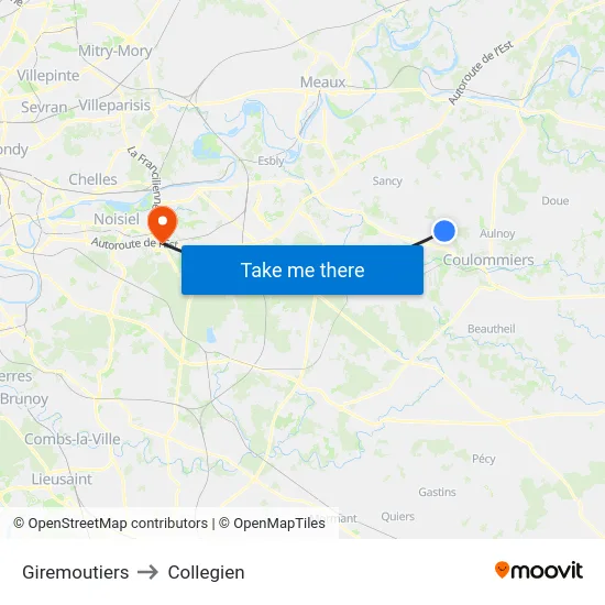 Giremoutiers to Collegien map