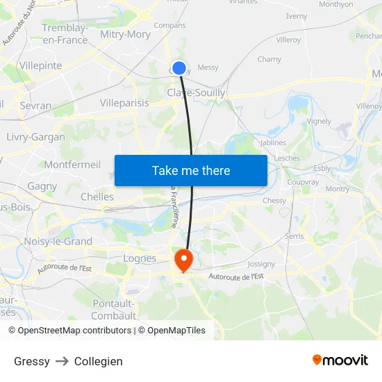 Gressy to Collegien map