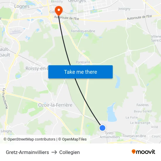 Gretz-Armainvilliers to Collegien map